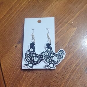 Black and White Chicken Earrings